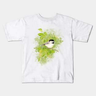 Watercolor Chickadee Bird Nature Art Kids T-Shirt
